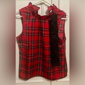 JCrew Factory Ruffle tartan bow blouse like new! Size XS.